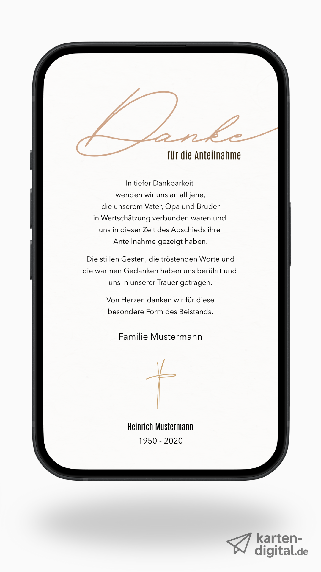 Digitale Danksagungskarte – Beige & feine Linie