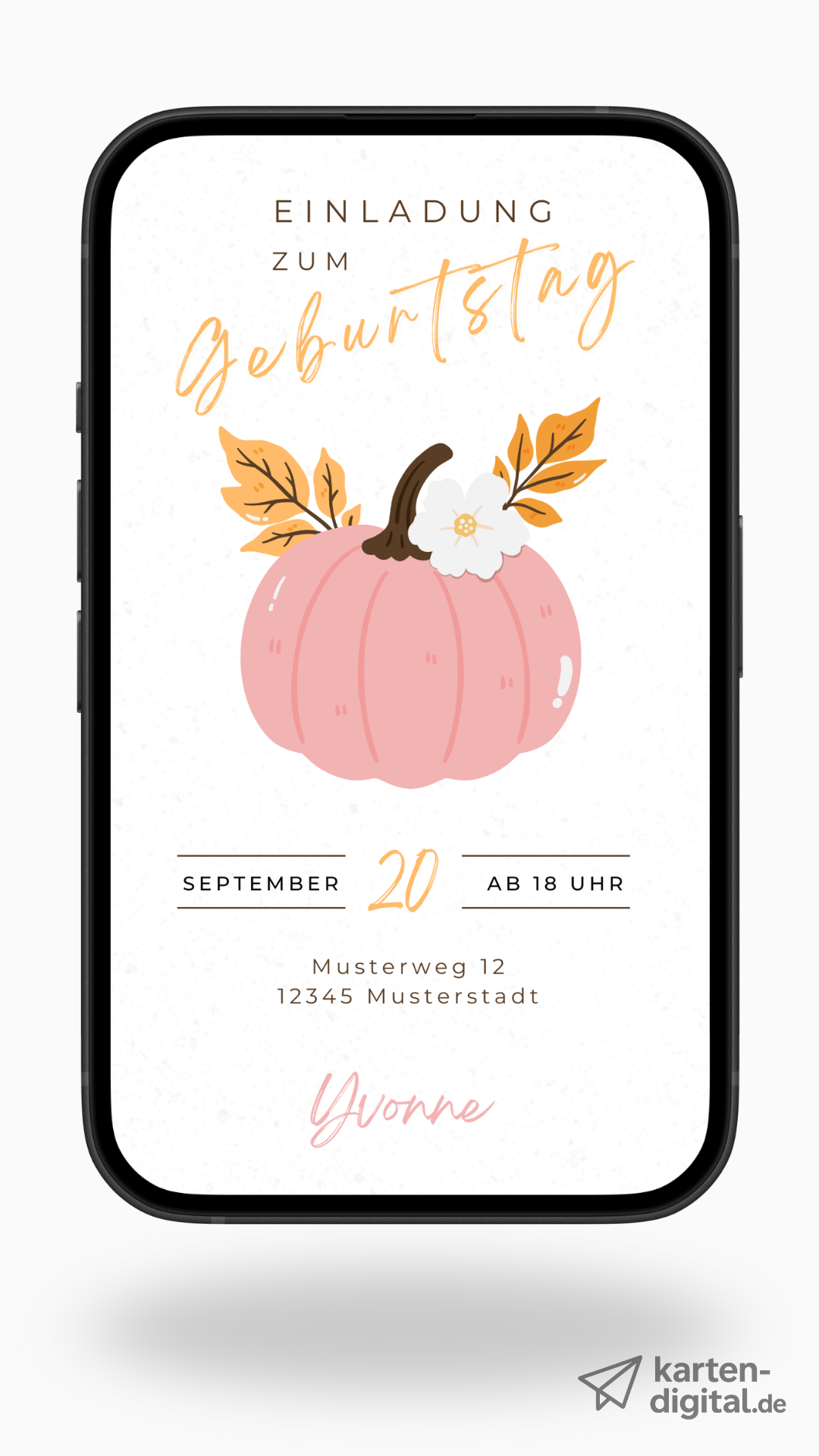 Digitale Geburtstagseinladung mit Kürbis – herbstlich, charmant & stilvoll