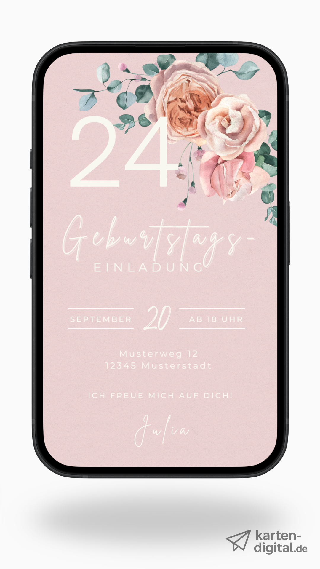 Digitale Geburtstagseinladung mit Blumen – elegant, sanft & stilvoll