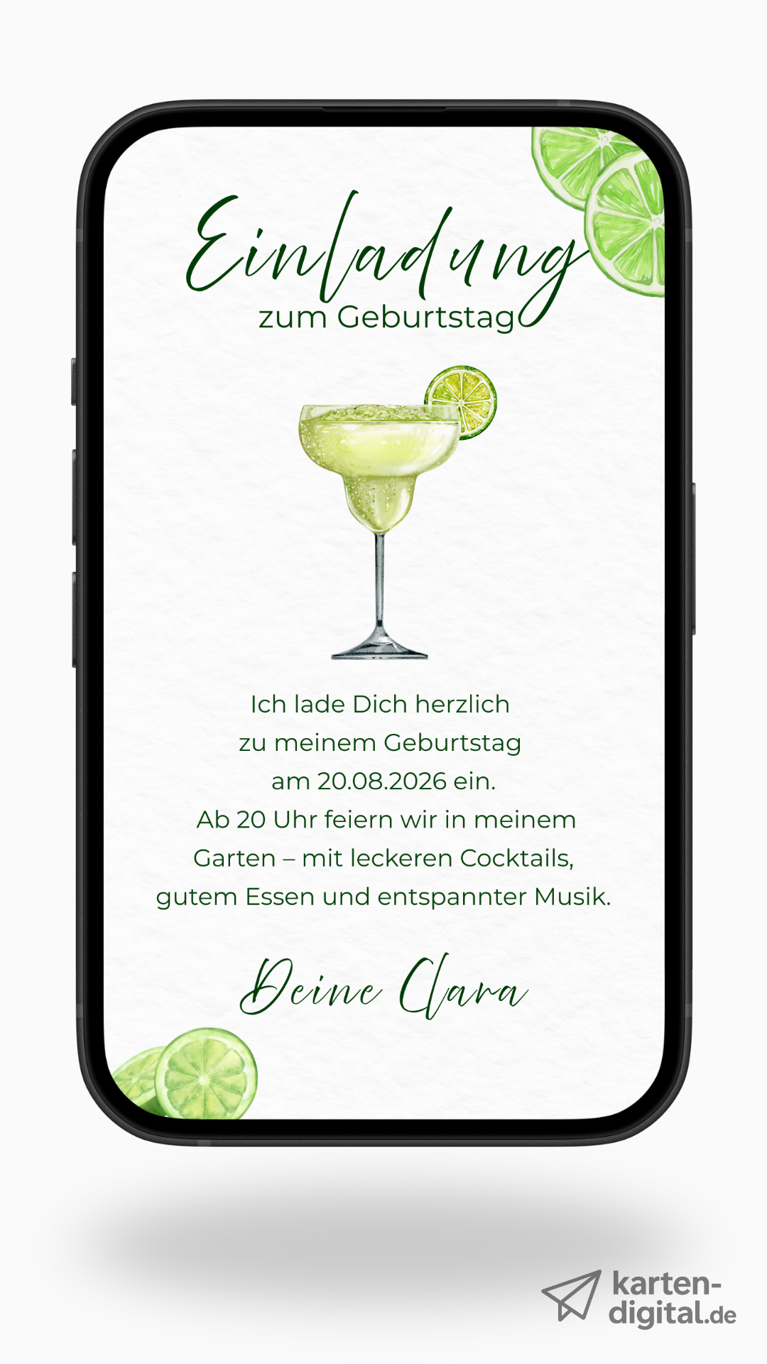 Digitale Geburtstagseinladung – Lime & Cocktail