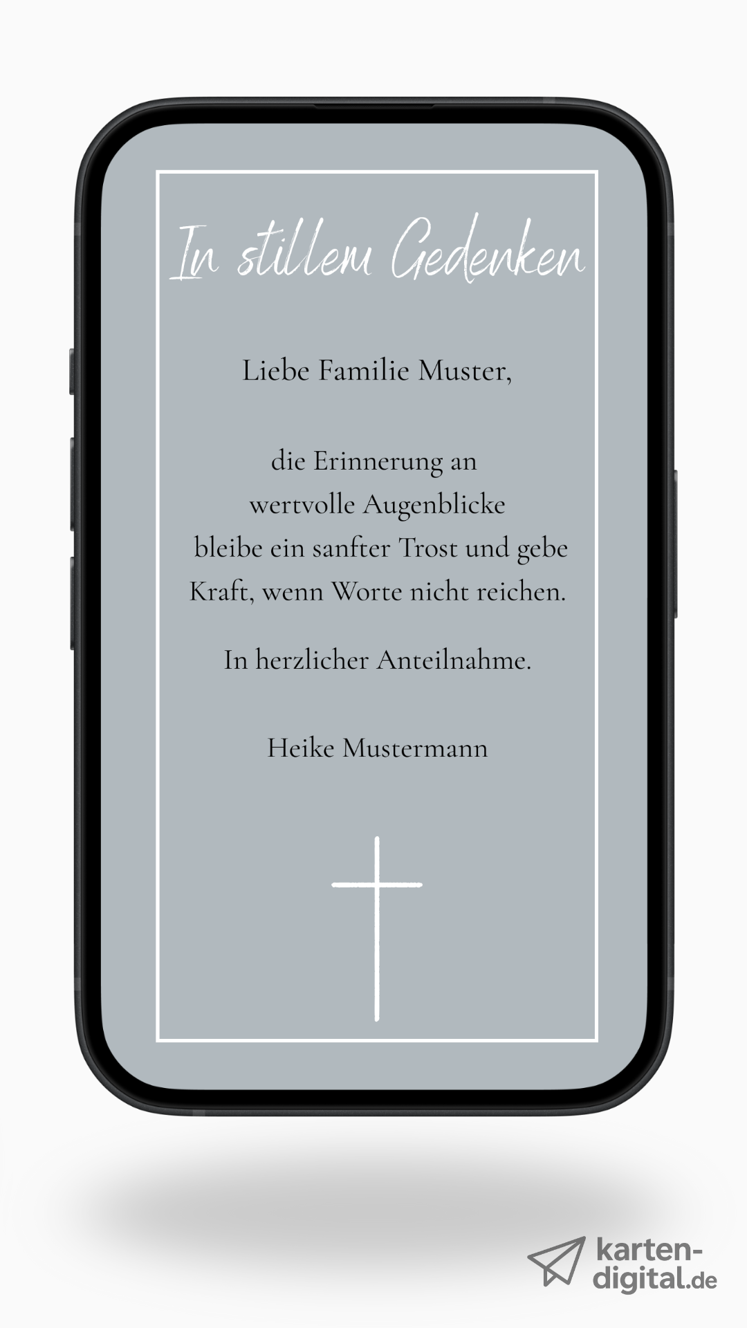 Digitale Kondolenzkarte – Grau & Kreuz