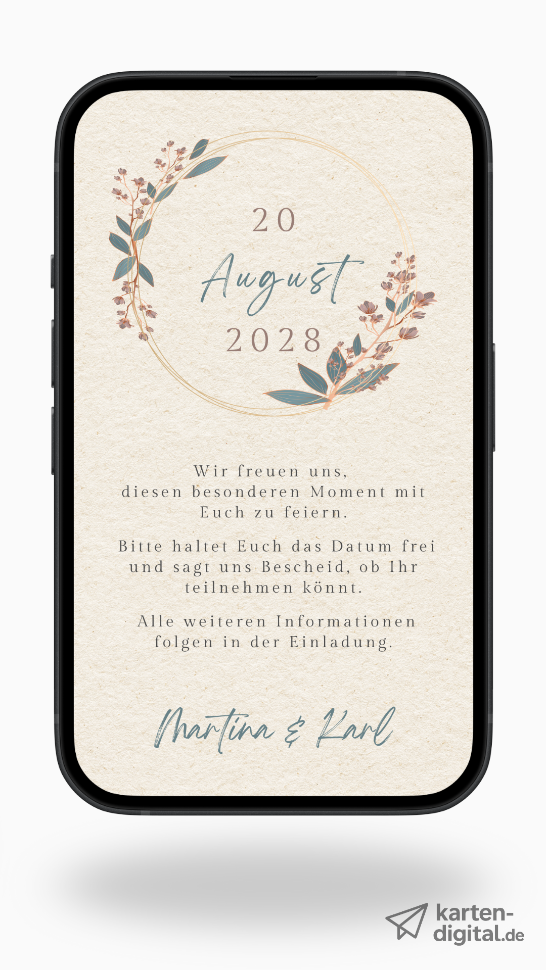 Digitale Save-the-Date Karte – Natur & Blütenkranz