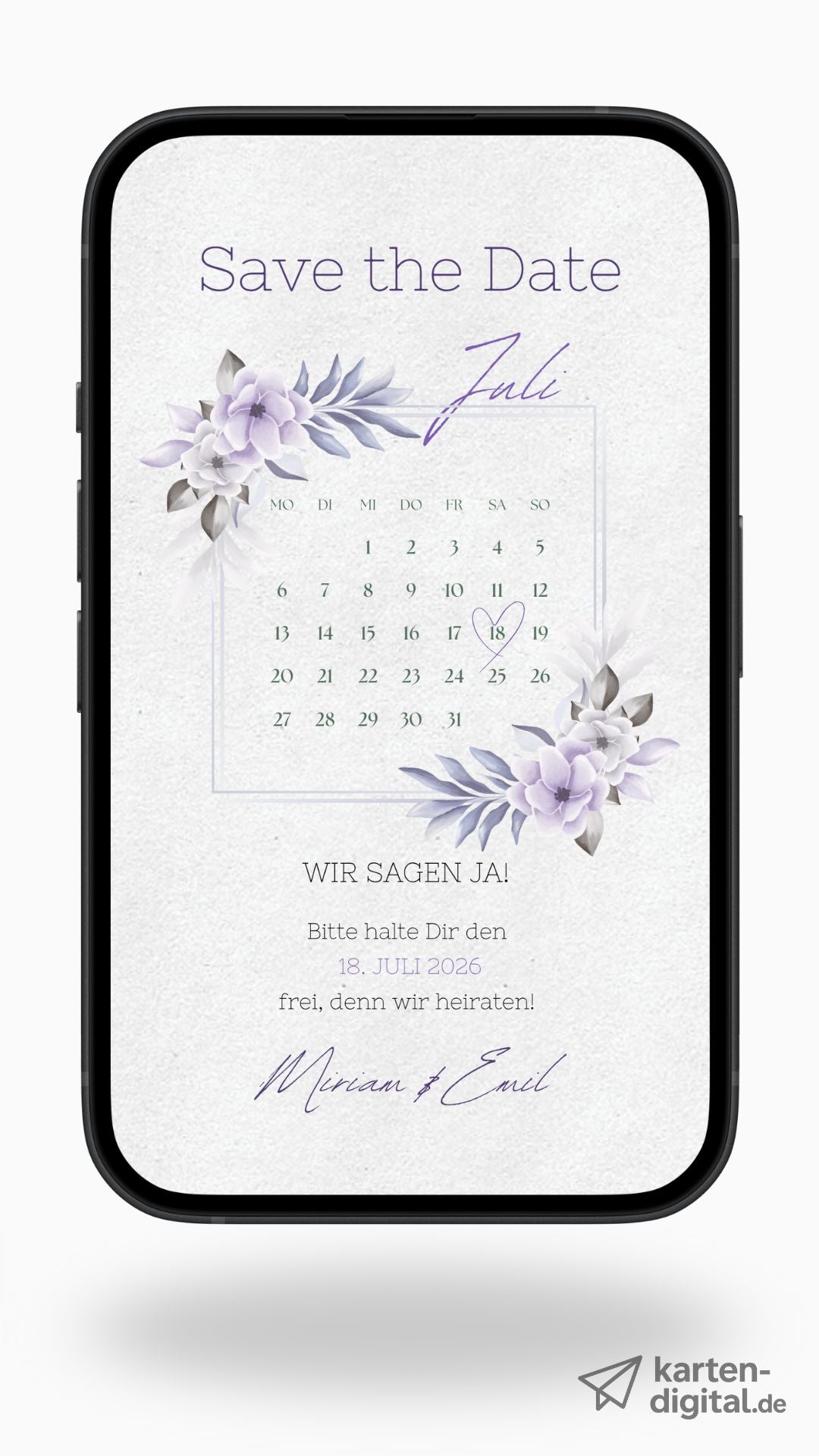 Save the Date Karte digital – Zart, elegant und natürlich