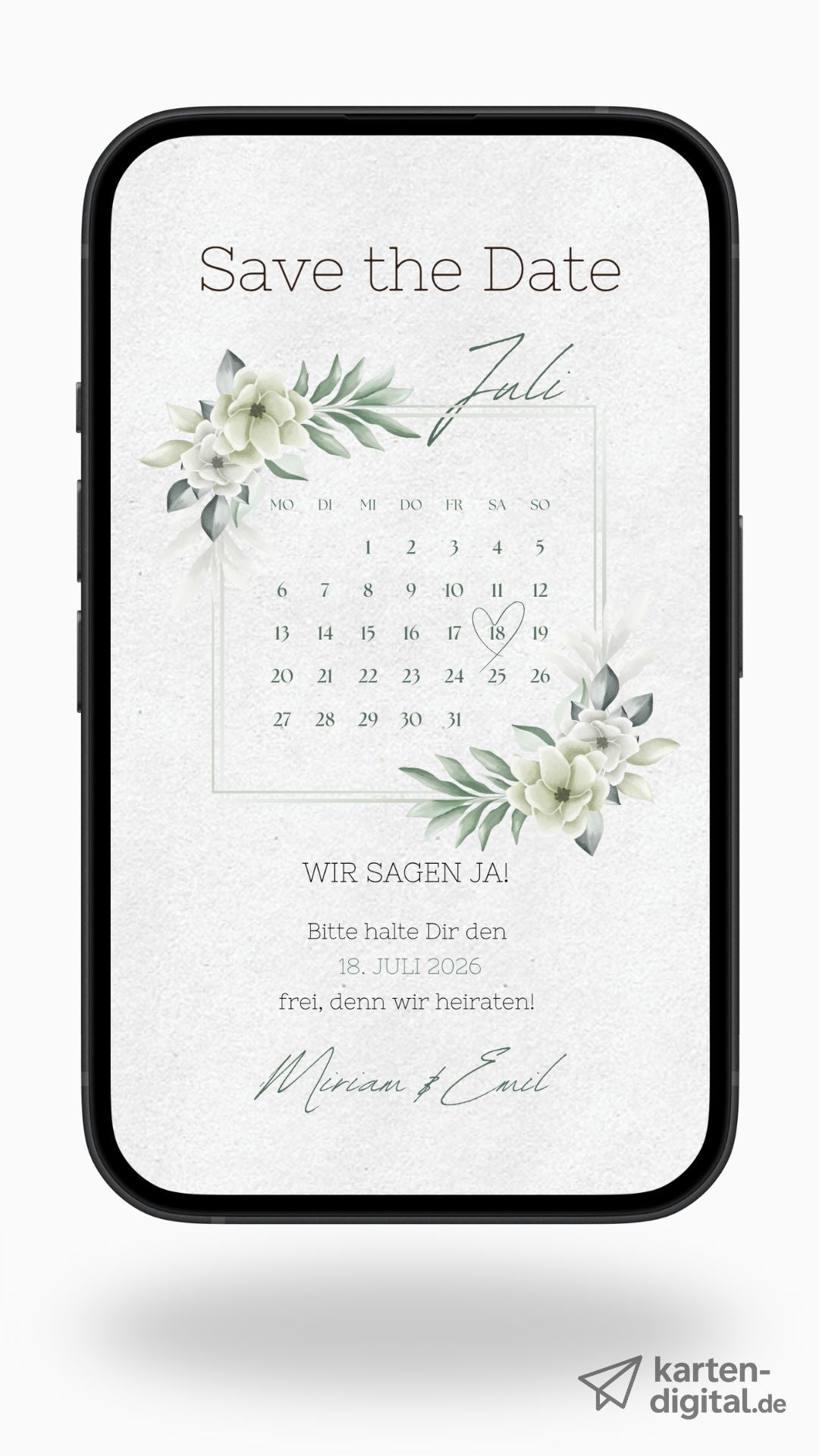 Save the Date Karte digital – Zeitlos elegant und natürlich