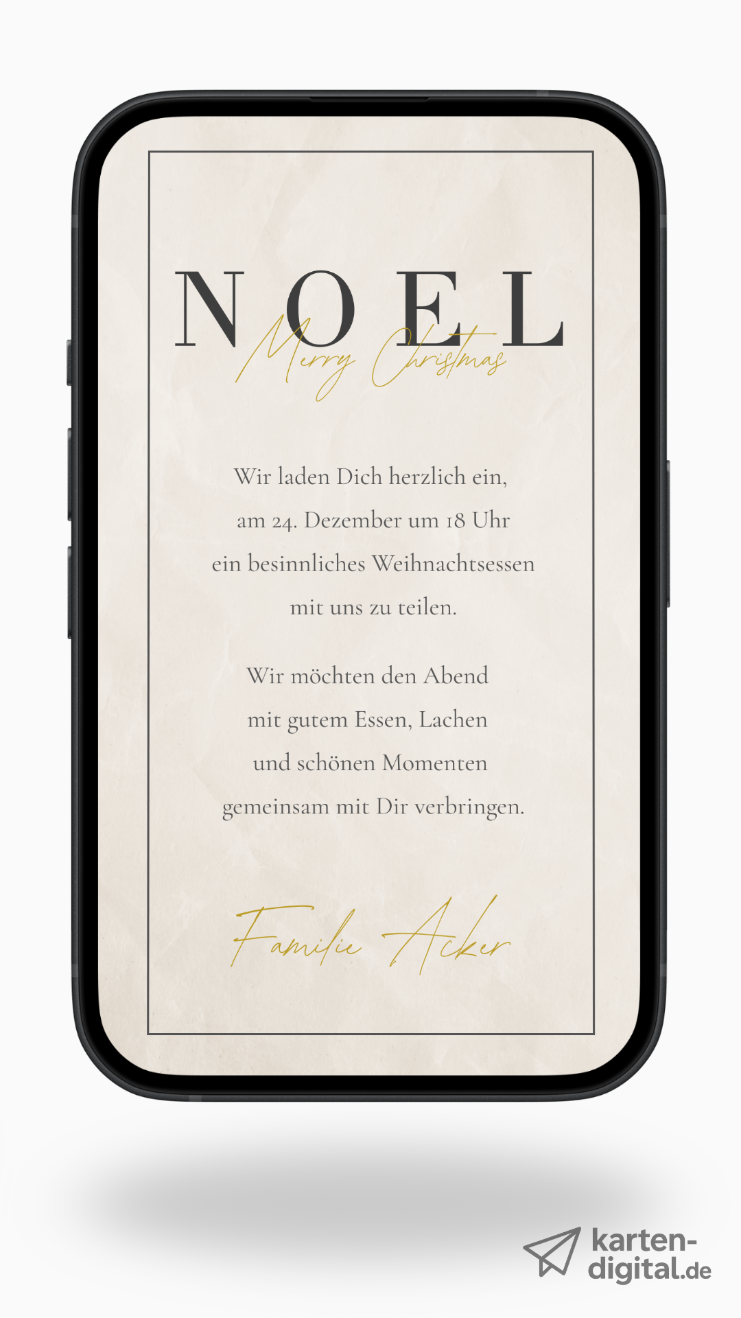 Digitale Einladung zu Weihnachten – minimalistisches NOEL-Design mit edlen Details