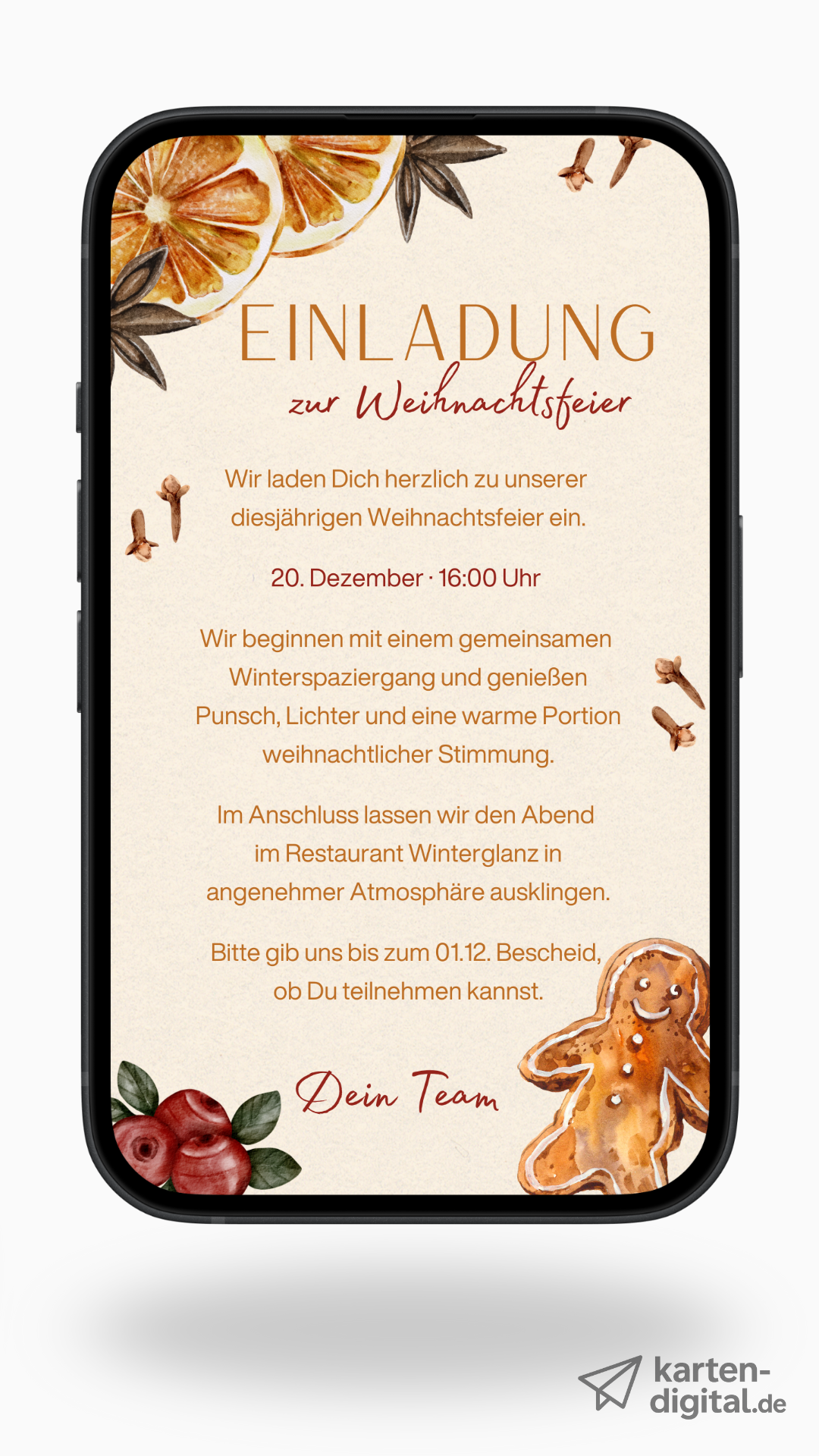 Digitale Weihnachtsfeier-Einladung – Winterspaziergang & Punsch