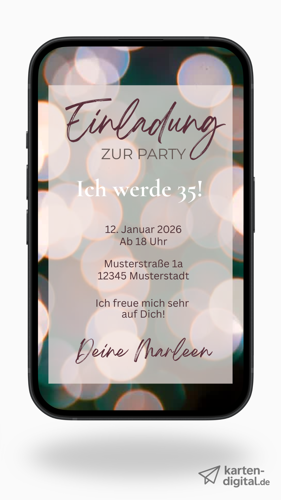 Digitale Geburtstags-Videoeinladung – Sanfte Bokeh-Lichteffekte