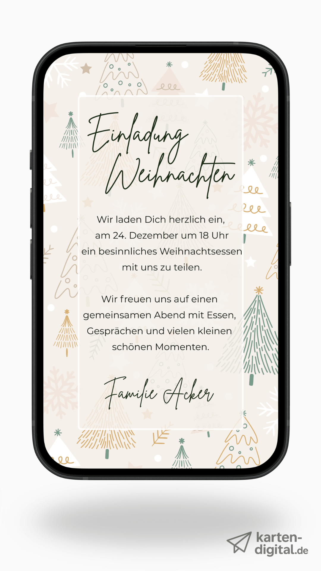 Digitale Einladung zu Weihnachten – helles Festtagsdesign mit liebevollen Illustrationen - karten - digital