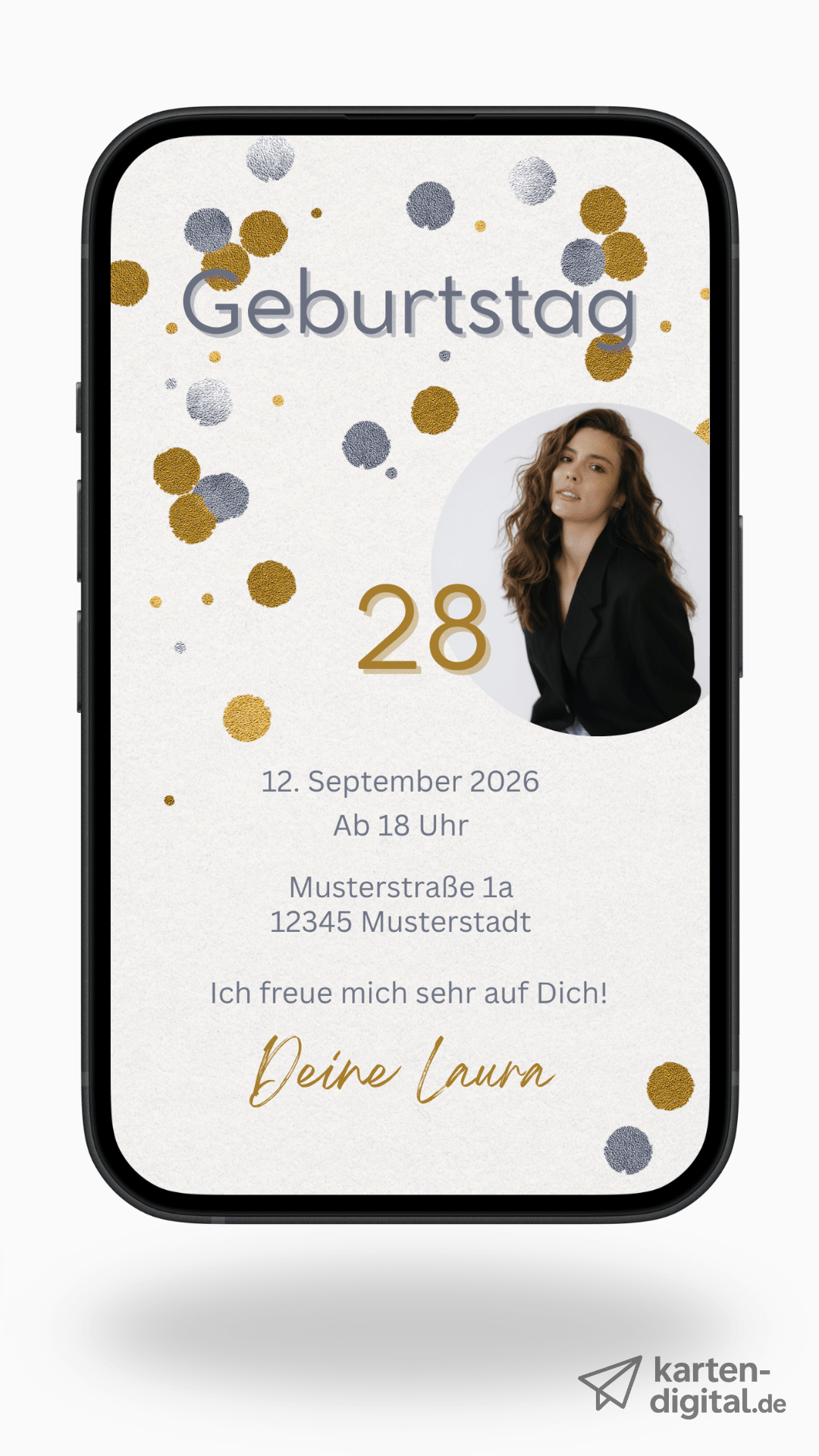 Digitale Geburtstagseinladung mit Foto – stilvoll, modern & edel - karten - digital