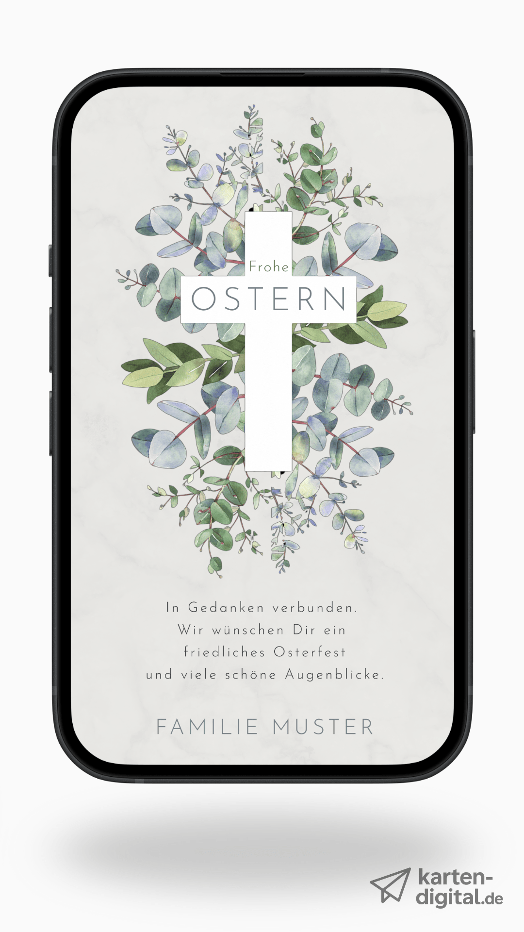 Digitale Osterkarte – Eukalyptus Kreuz - karten - digital