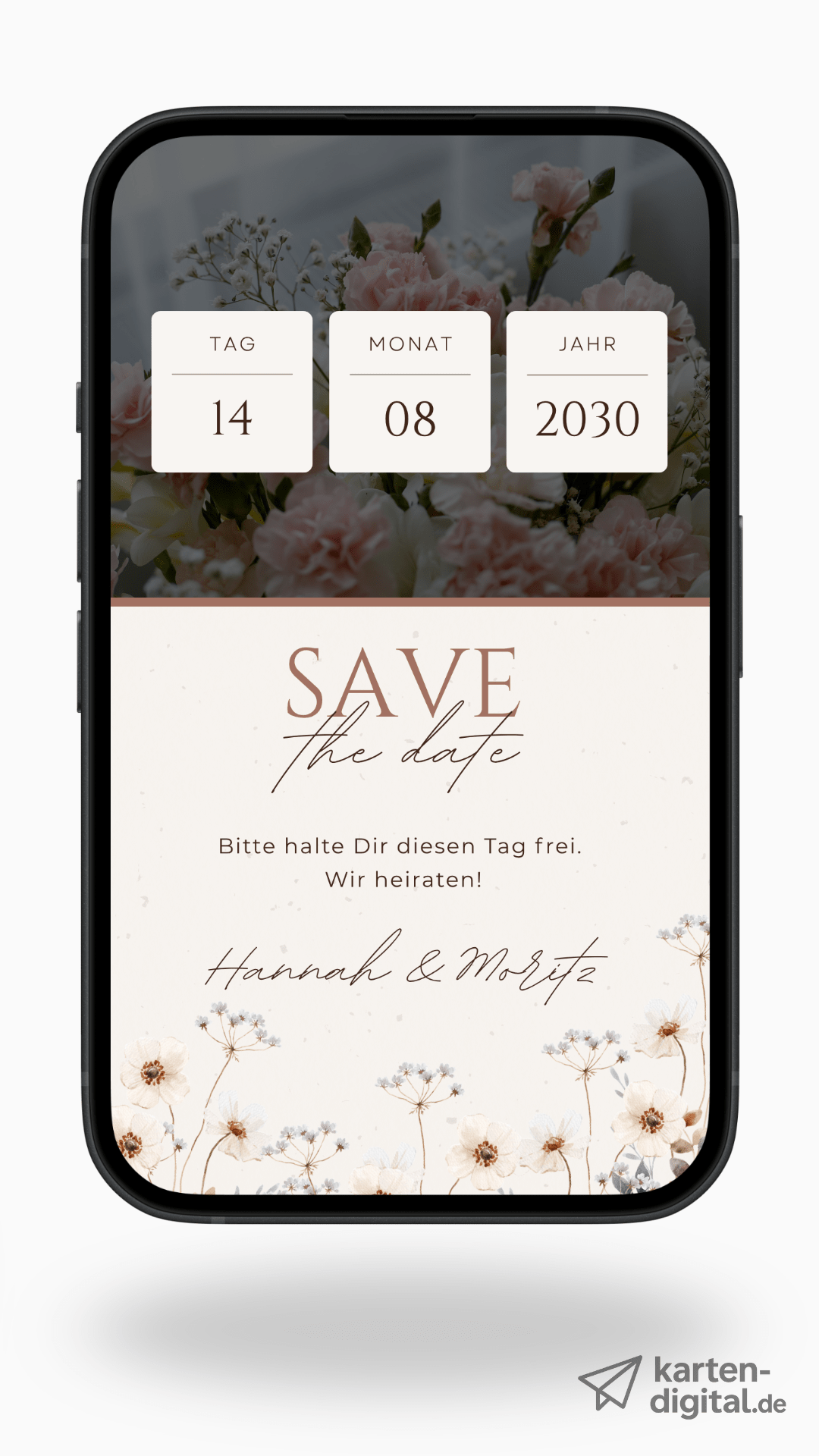 Digitale Save the Date Karte – Florales Datum & sanfte Details - karten - digital