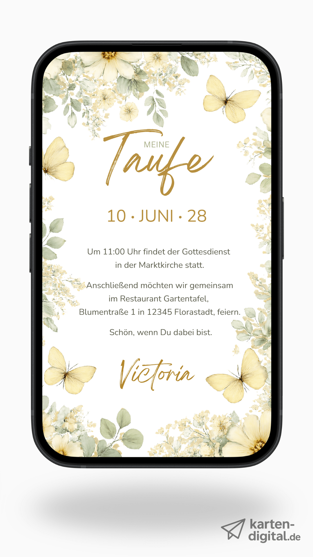 Digitale Taufeinladung – Blüten & Schmetterlinge - karten - digital