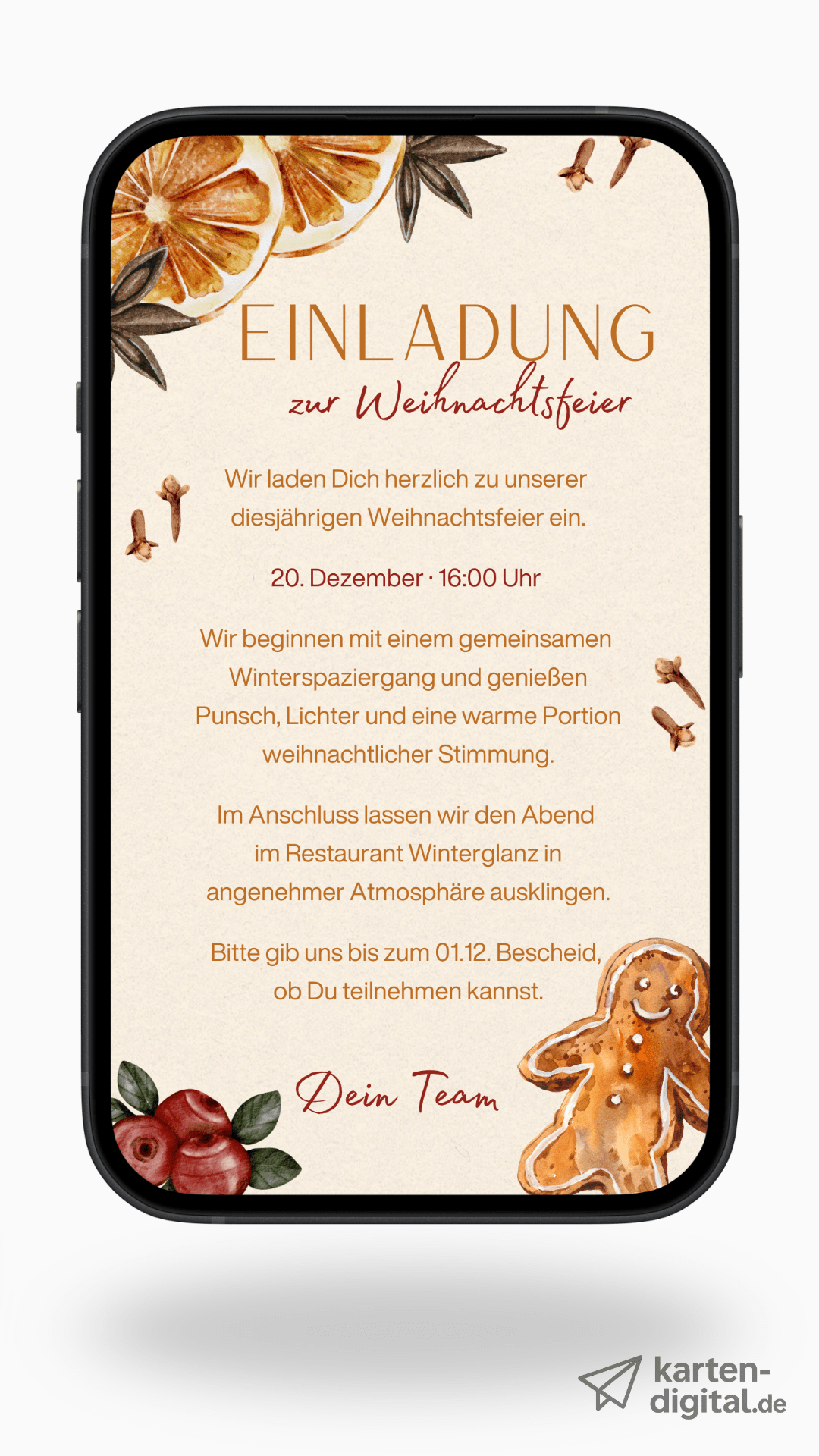 Digitale Weihnachtsfeier - Einladung – Winterspaziergang & Punsch - karten - digital