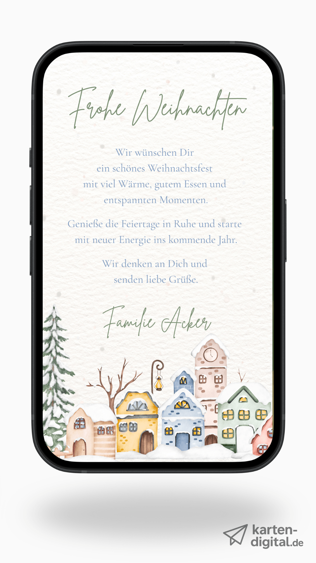 Digitale Weihnachtskarte – Winterhäuser & warme Grüße - karten - digital