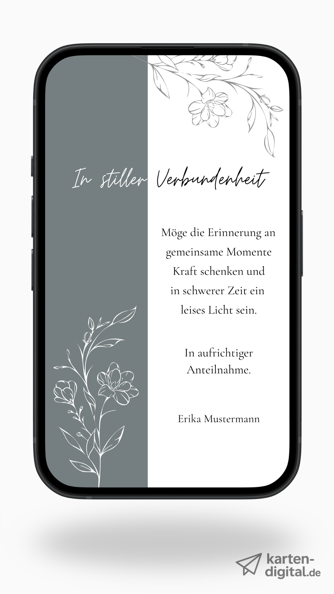 Digitale Kondolenzkarte – Grau & florale Linie