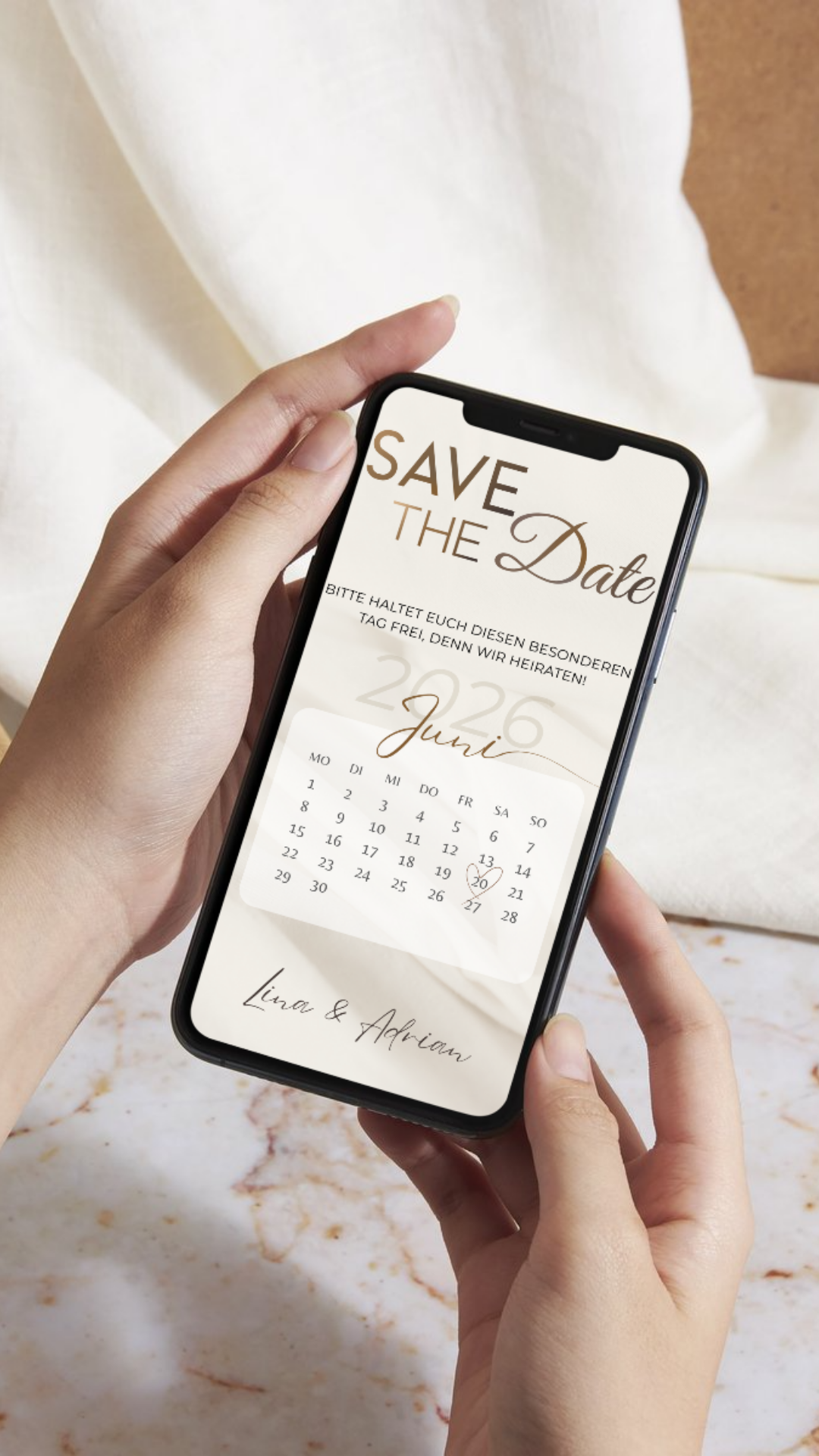 Digitale Save-the-Date Karte mit Kalender – modern, schlicht & stilvoll