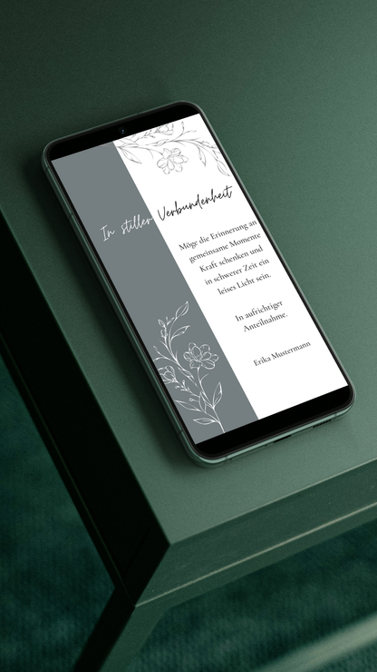 Digitale Kondolenzkarte – Grau & florale Linie