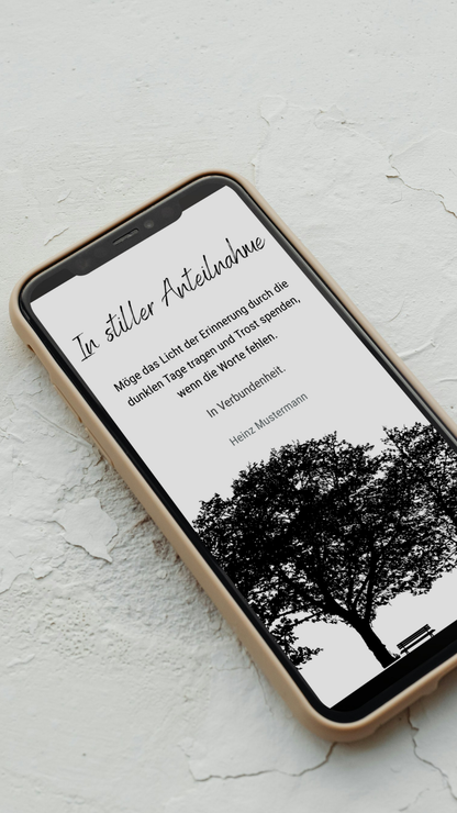 Digitale Kondolenzkarte – Schwarzweiß & Baum