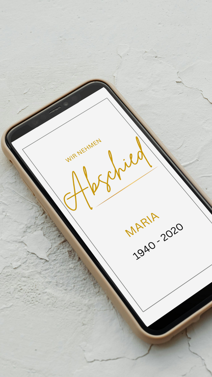 Zweiseitige digitale Trauerkarte – elegantes Design für eine würdevolle Einladung zur Beisetzung