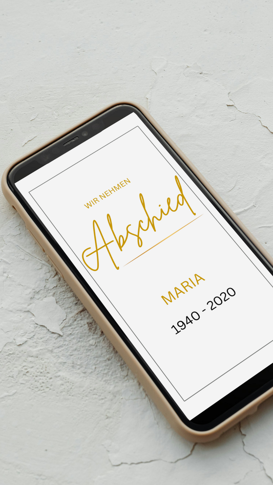 Zweiseitige digitale Trauerkarte – elegantes Design für eine würdevolle Einladung zur Beisetzung