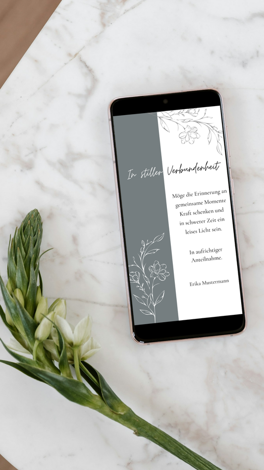 Digitale Kondolenzkarte – Grau & florale Linie