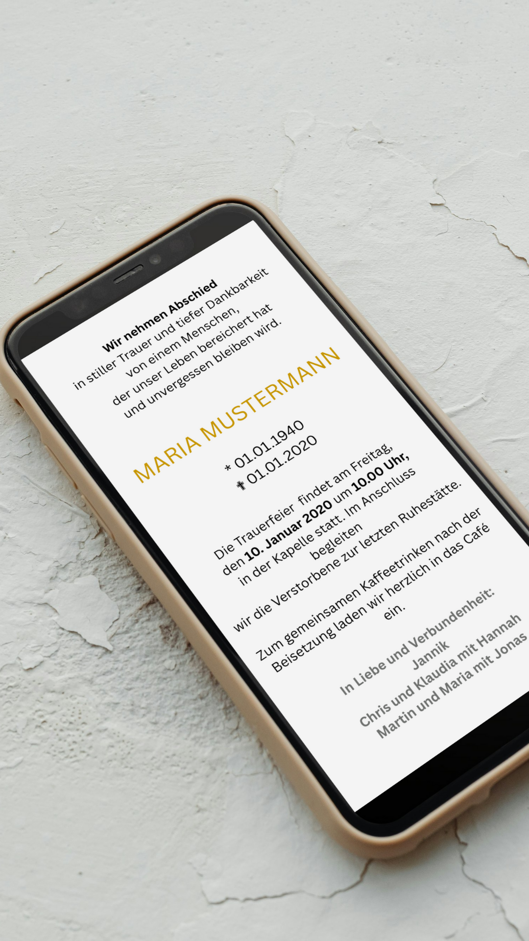 Zweiseitige digitale Trauerkarte – elegantes Design für eine würdevolle Einladung zur Beisetzung