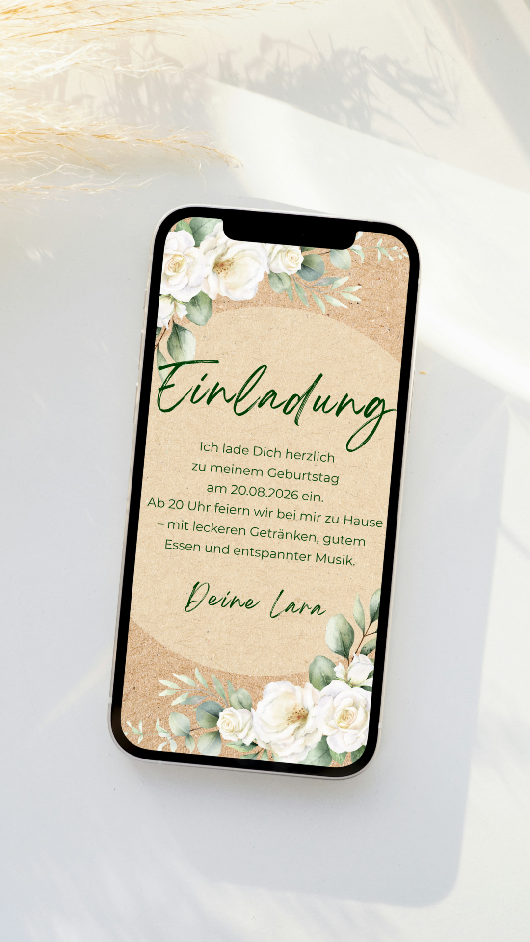 Digitale Geburtstagseinladung – Eukalyptus & Naturtöne