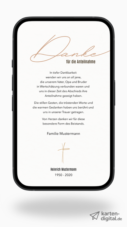 Digitale Danksagungskarte – Beige & feine Linie