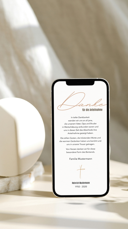 Digitale Danksagungskarte – Beige & feine Linie