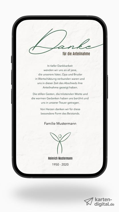 Digitale Danksagungskarte – Naturgrün & Engel