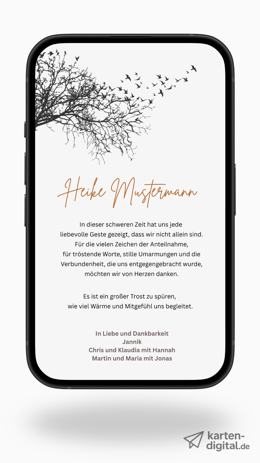 Digitale Danksagungskarte – Zweige & warmer Akzent