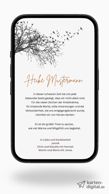 Digitale Danksagungskarte – Zweige & warmer Akzent