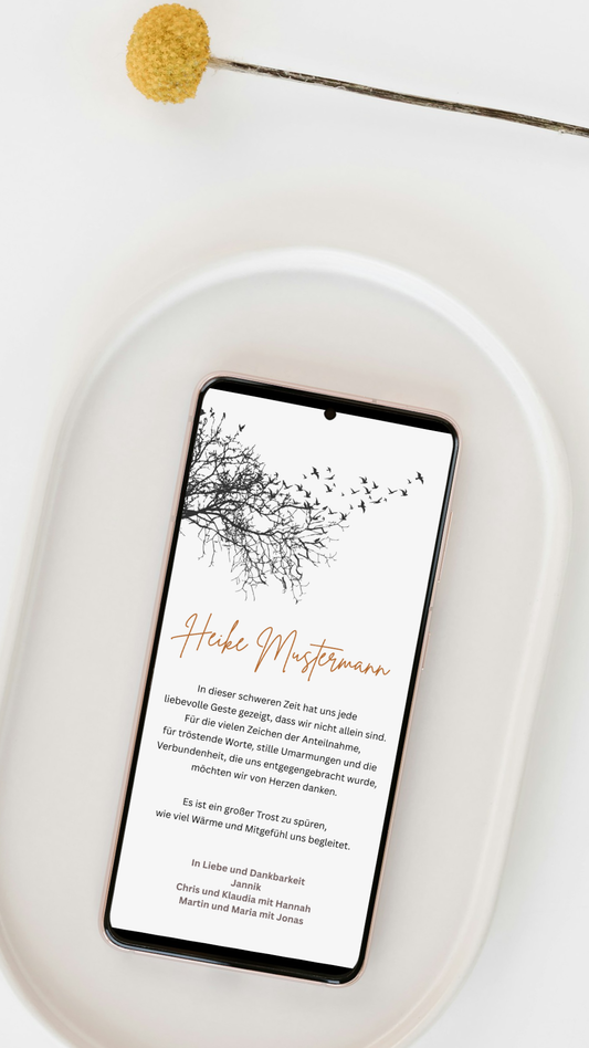 Digitale Danksagungskarte – Zweige & warmer Akzent