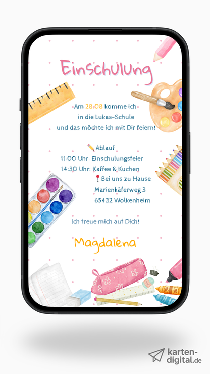 Digitale Einschulungseinladung – personalisierbar & versandbereit per WhatsApp