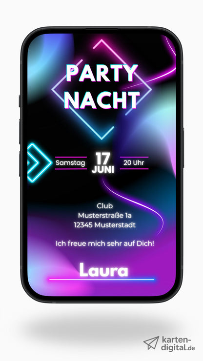 Digitale Geburtstagseinladung – Neon-Style für eine unvergessliche Partynacht