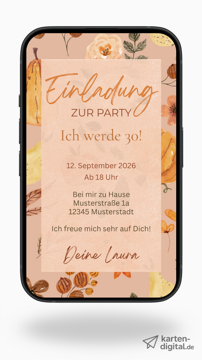 Digitale Geburtstagseinladung – herbstlich, modern & persönlich