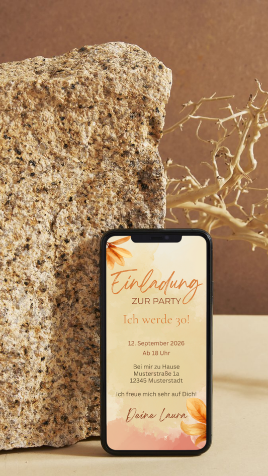 Digitale Geburtstagseinladung – elegant & herbstlich in warmen Tönen