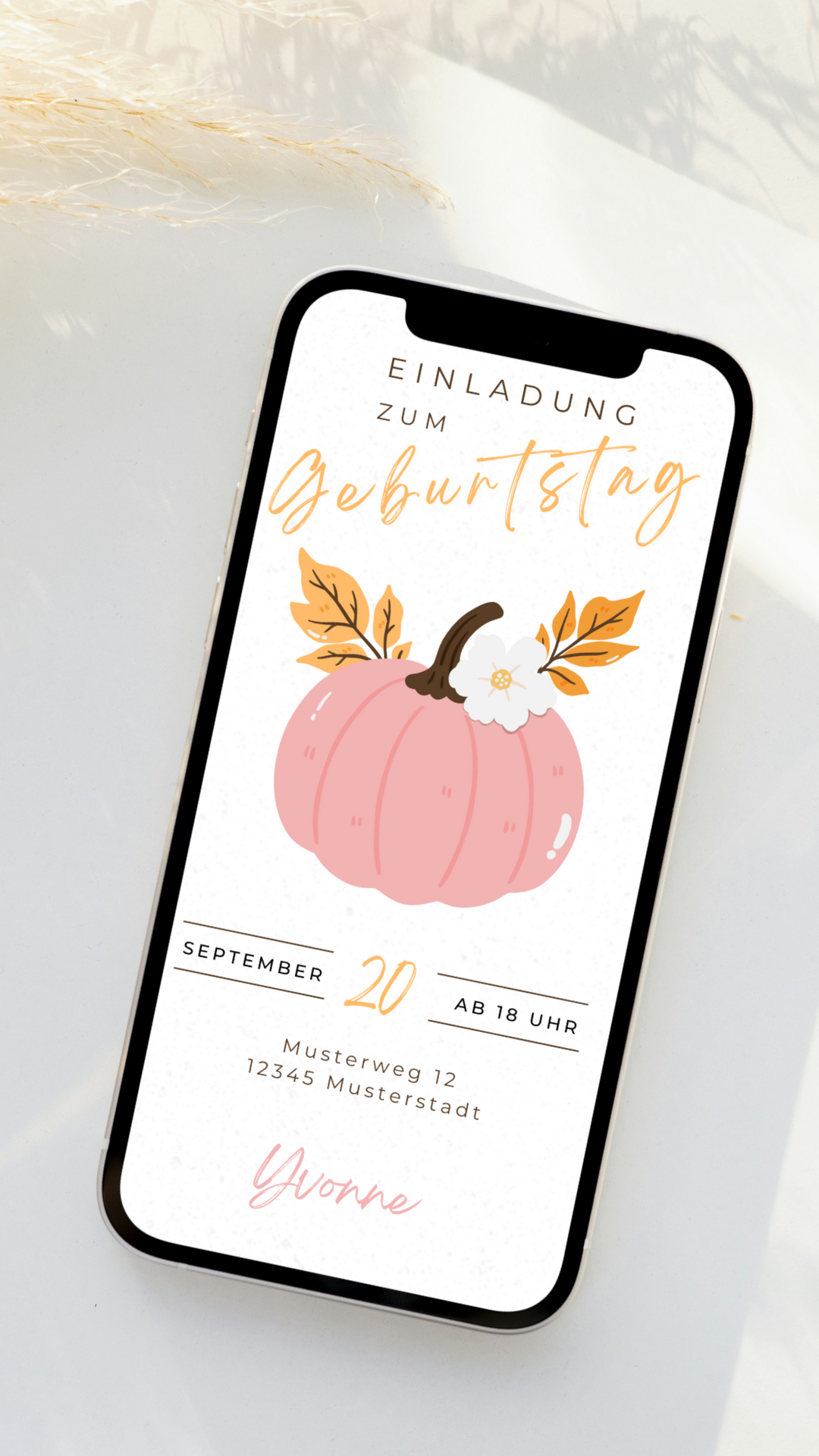 Digitale Geburtstagseinladung mit Kürbis – herbstlich, charmant & stilvoll