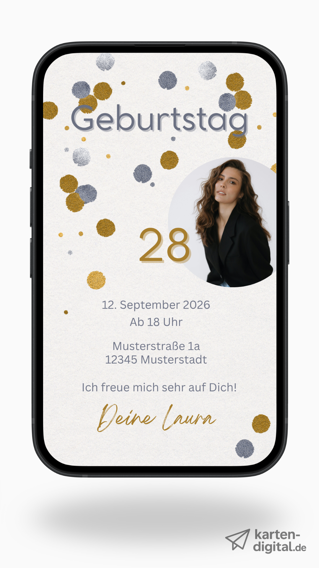 Digitale Geburtstagseinladung mit Foto – stilvoll, modern & edel