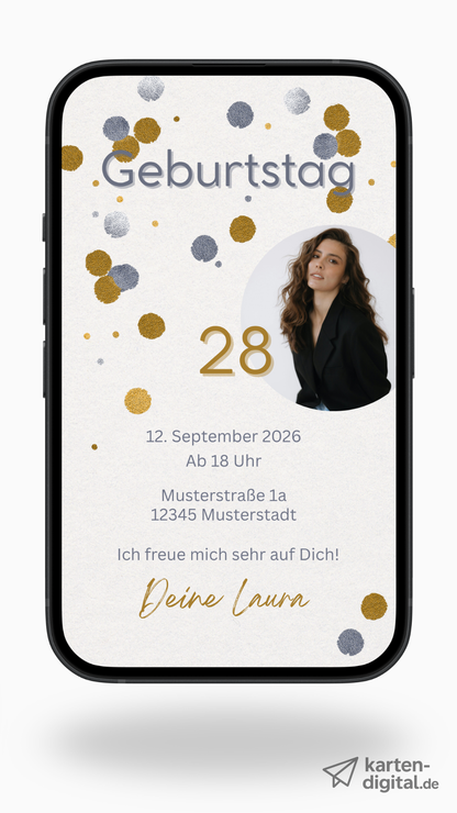 Digitale Geburtstagseinladung mit Foto – stilvoll, modern & edel