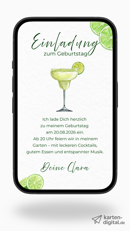 Digitale Geburtstagseinladung – Lime & Cocktail
