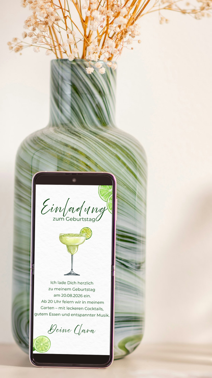 Digitale Geburtstagseinladung – Lime & Cocktail