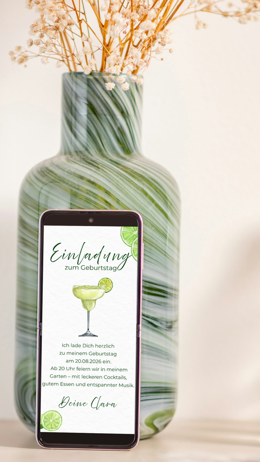 Digitale Geburtstagseinladung – Lime & Cocktail