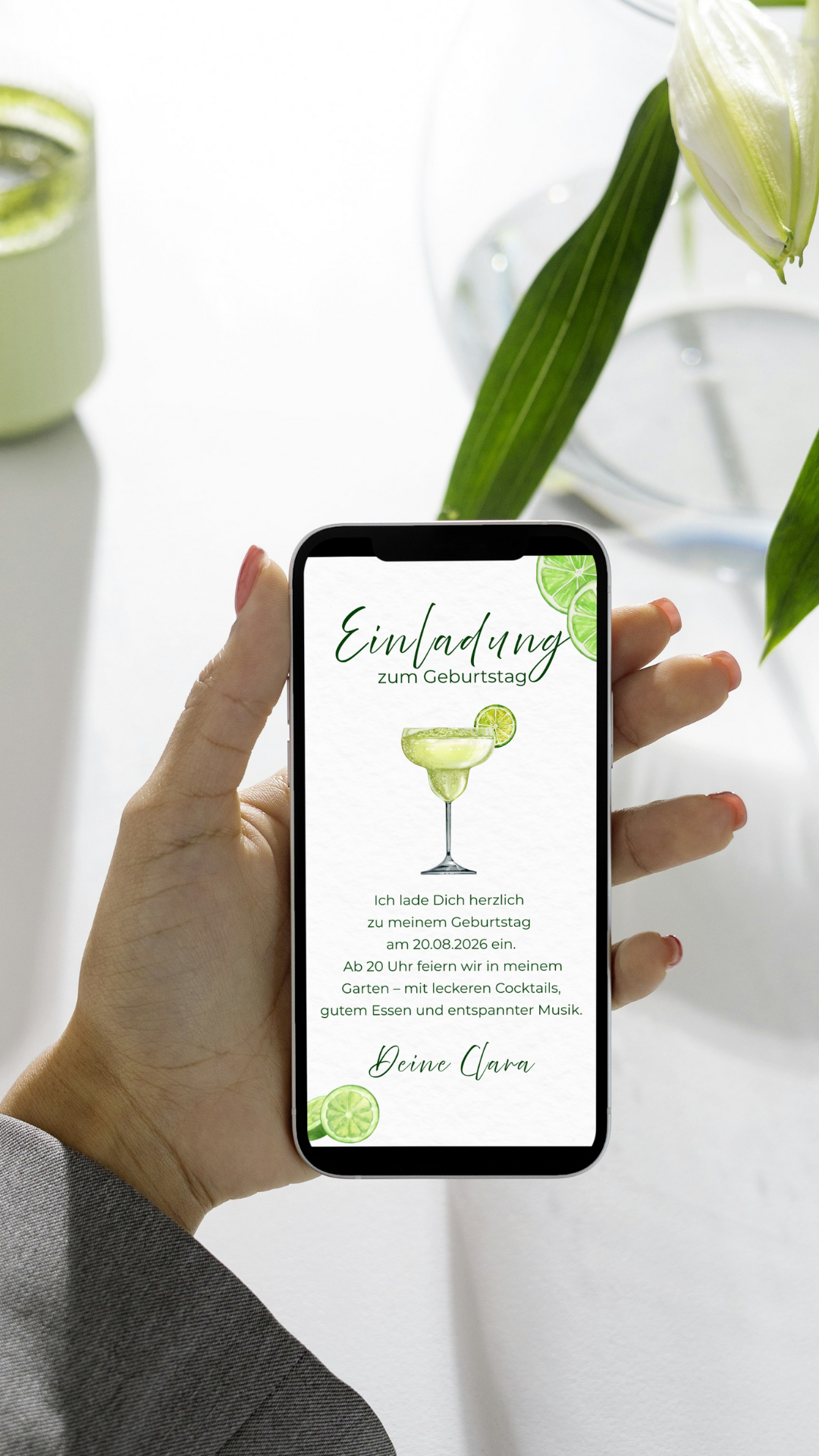 Digitale Geburtstagseinladung – Lime & Cocktail