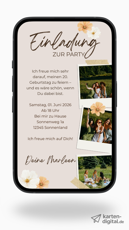 Digitale Geburtstagseinladung – Rosé & Collage