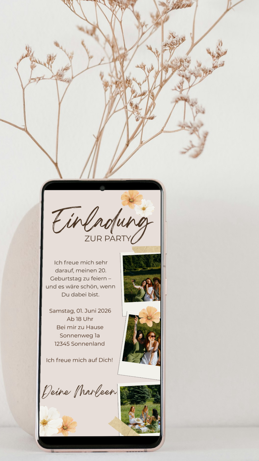 Digitale Geburtstagseinladung – Rosé & Collage