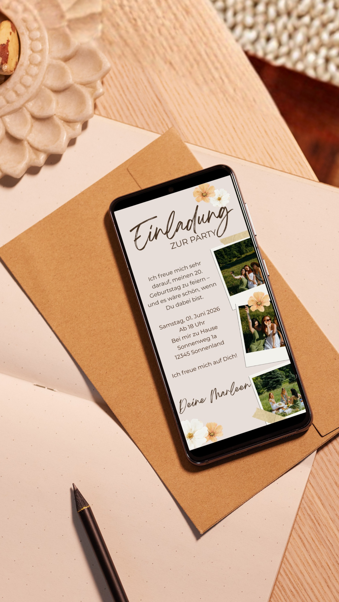 Digitale Geburtstagseinladung – Rosé & Collage