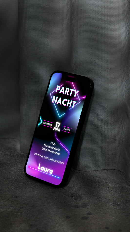 Digitale Geburtstagseinladung – Neon-Style für eine unvergessliche Partynacht