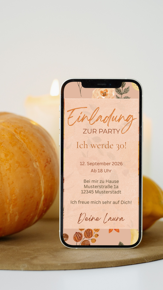 Digitale Geburtstagseinladung – herbstlich, modern & persönlich