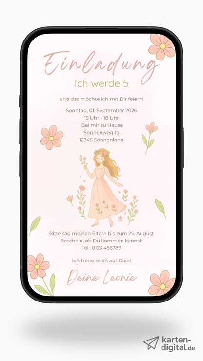 Digitale Geburtstagseinladung – Prinzessin & Pastell